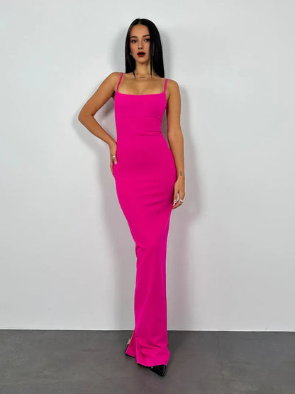 Quyihu Dress Spaghetti Straps Square Neck Bodycon Sexy Long Ball Gown Sleeveless Back Zipper