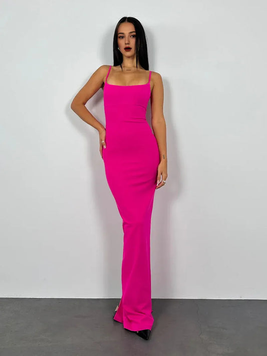 Quyihu Dress Spaghetti Straps Square Neck Bodycon Sexy Long Ball Gown Sleeveless Back Zipper