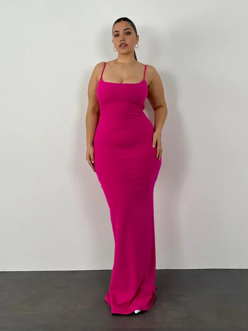 Quyihu Dress Spaghetti Straps Square Neck Bodycon Sexy Long Ball Gown Sleeveless Back Zipper