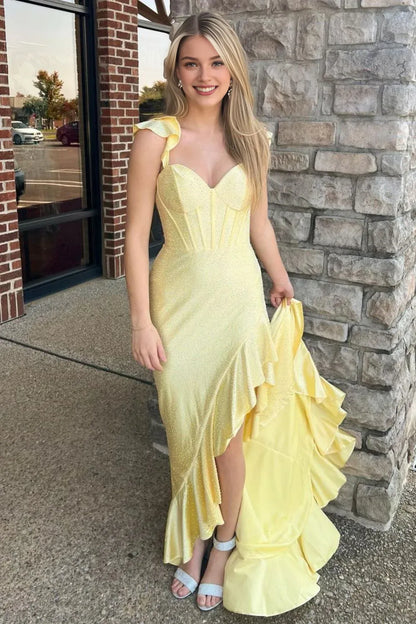 Quyihu Dress Stylish Glitter Mermaid Lace Up Long Beaded Prom Dress with Ruffles