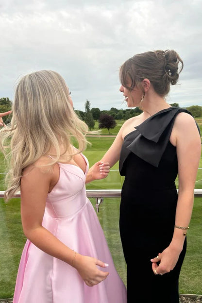 Quyihu Dress V-neck Pink High Waist A-line Long Dress Prom Dress