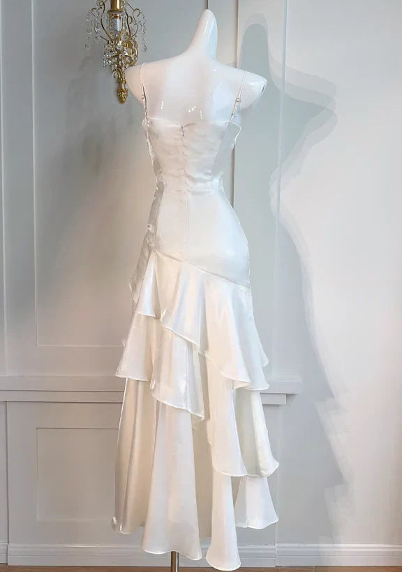Quyihu Dress White Spaghetti Straps Enchanted Prom Dress For Party&Graduation Ruffled Layered Fairytale Birthday Evening Dress