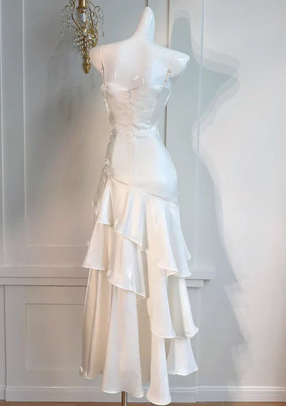 Quyihu Dress White Spaghetti Straps Enchanted Prom Dress For Party&Graduation Ruffled Layered Fairytale Birthday Evening Dress