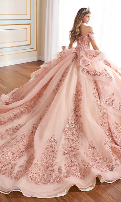 Quyihu Quinceanera Dress Glitter Tulle Lace Applique With An Off-the-shoulder Neckline Formal Wear Dresses