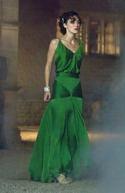 Quyihu Dress Classic A Line Spaghetti Strap Green Satin Long Prom Dress Evening Dress Sleeveless Party Dress