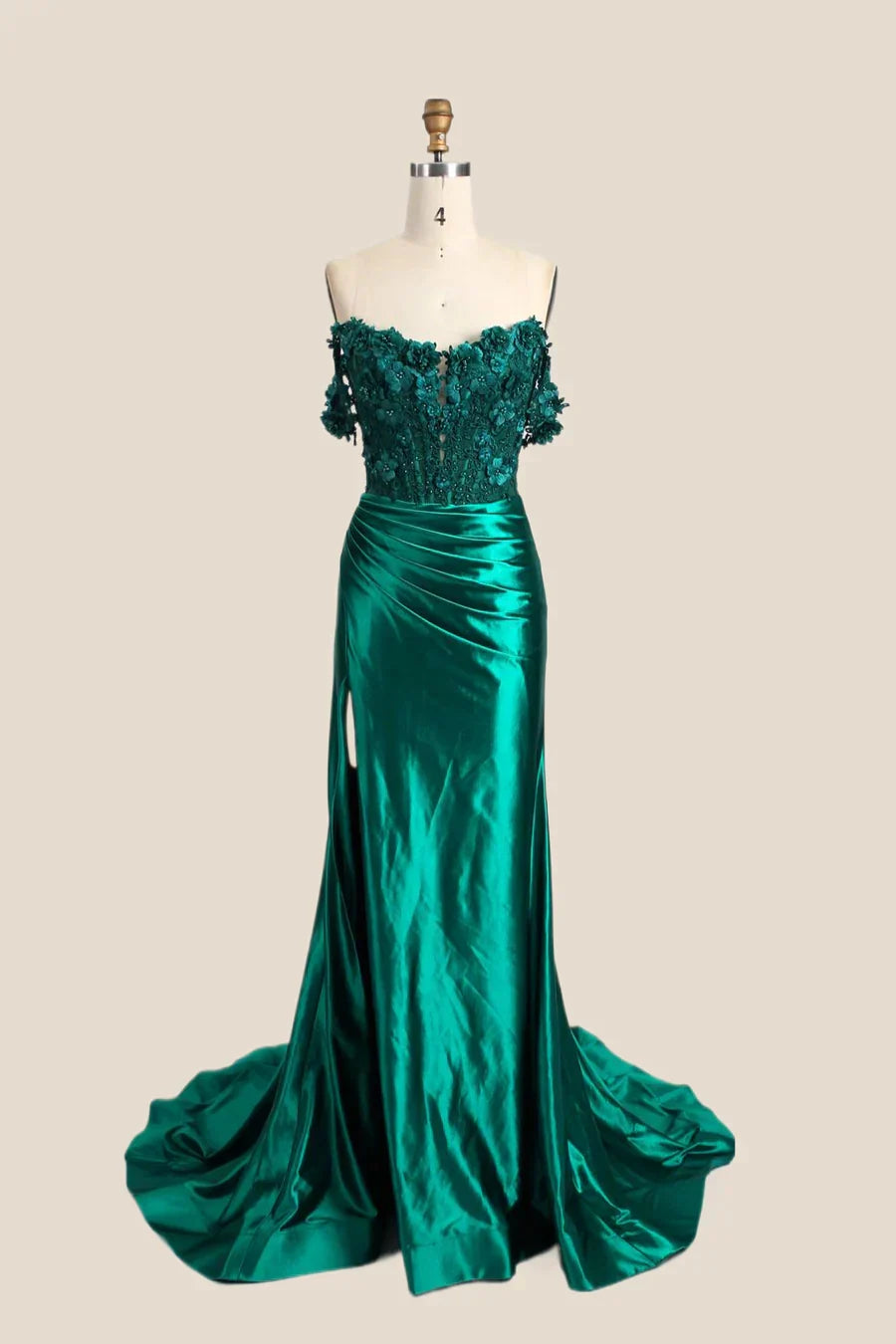 Red Corset Prom Dress Satin Off the Shoulder Mermaid with Appliques
