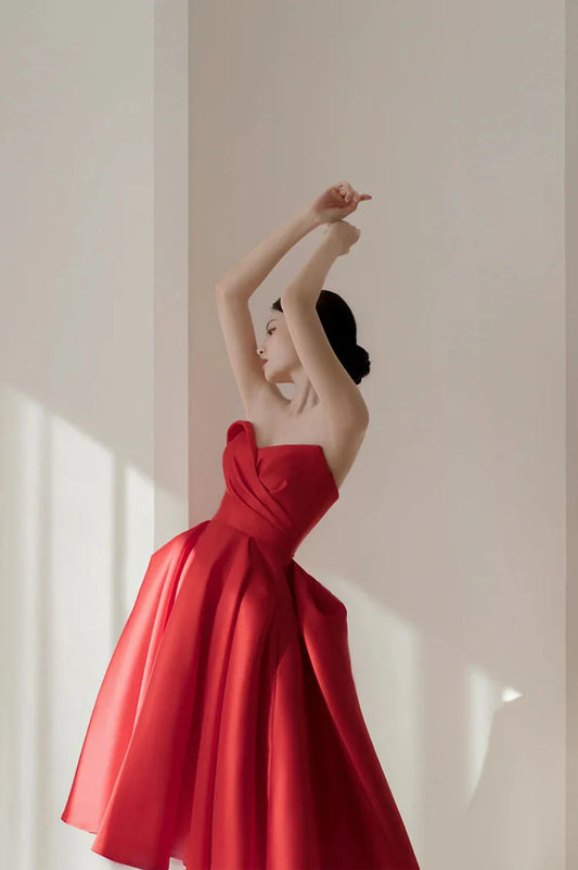 Red Satin Short Prom Dress A-Line Party Homecoming Dress