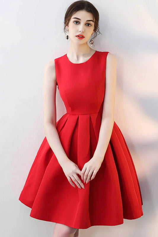 Red Satin Short Prom Dresses A-Line Party Homecoming Dresses