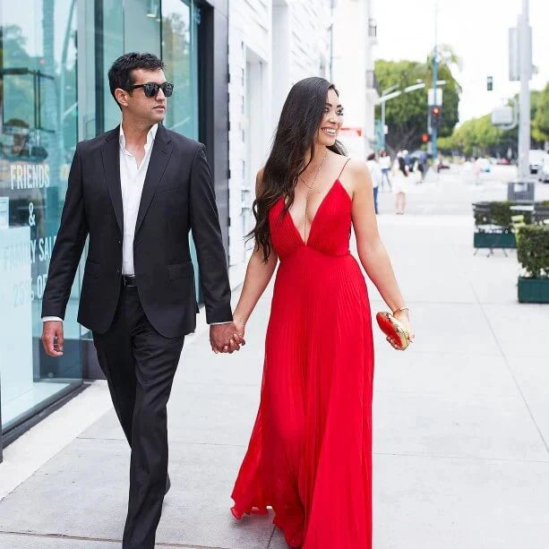 V Neck Long Maxi Dress Black Tie Wedding Guest Dress