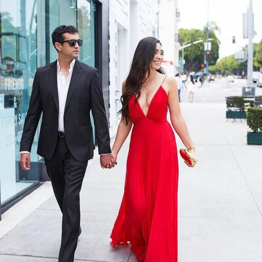 V Neck Long Maxi Dress Black Tie Wedding Guest Dress