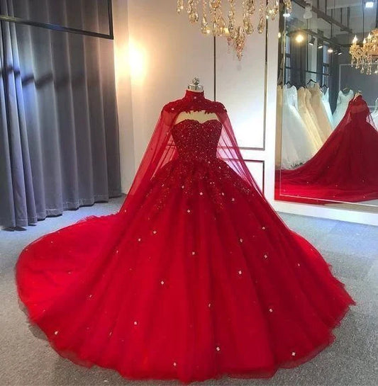 Red Wedding Dresses Ball Gown Crystals Sweet 16 Quinceanera Dress