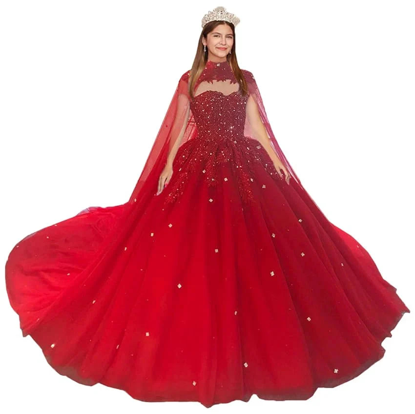 Red Wedding Dresses Ball Gown Crystals Sweet 16 Quinceanera Dress