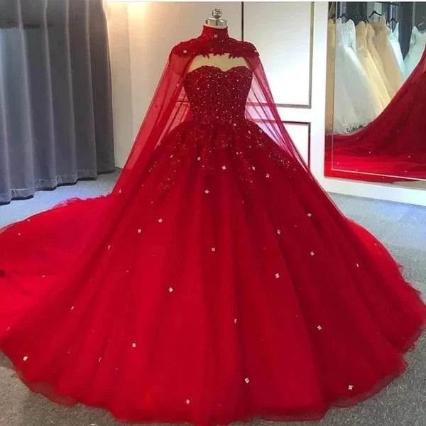 Red Wedding Dresses Ball Gown Crystals Sweet 16 Quinceanera Dress