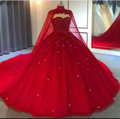 Red Wedding Dresses Ball Gown Crystals Sweet 16 Quinceanera Dress