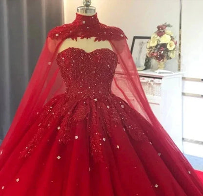Red Wedding Dresses Ball Gown Crystals Sweet 16 Quinceanera Dress