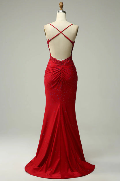 Mermaid Halter Court Train Dress Prom Dress with Appliques Beading