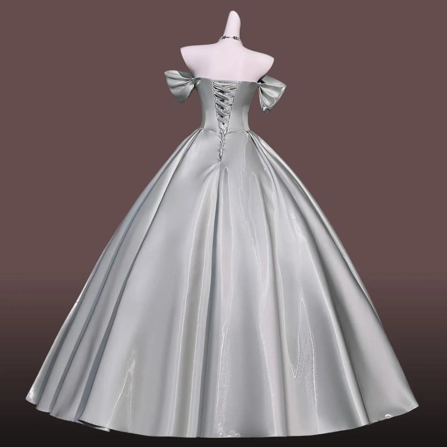 Regal Ball-Gown Off-Shoulder Corset Lace-Up Satin Sage Green Floor-Length Prom Dress