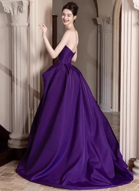 Regal Ballgown Strapless Bow-Accent Royal Purple Long Prom Dress for Women Ready to Ship