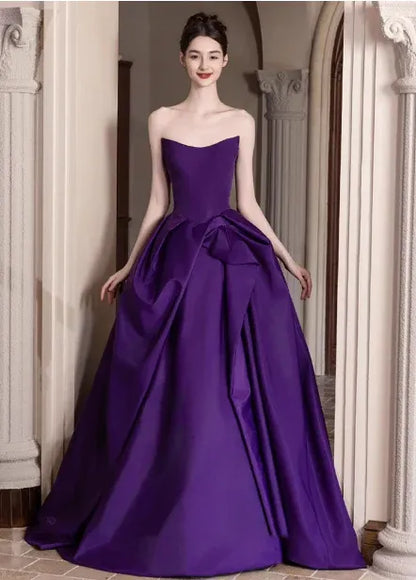Regal Ballgown Strapless Bow-Accent Royal Purple Long Prom Dress for Women Ready to Ship