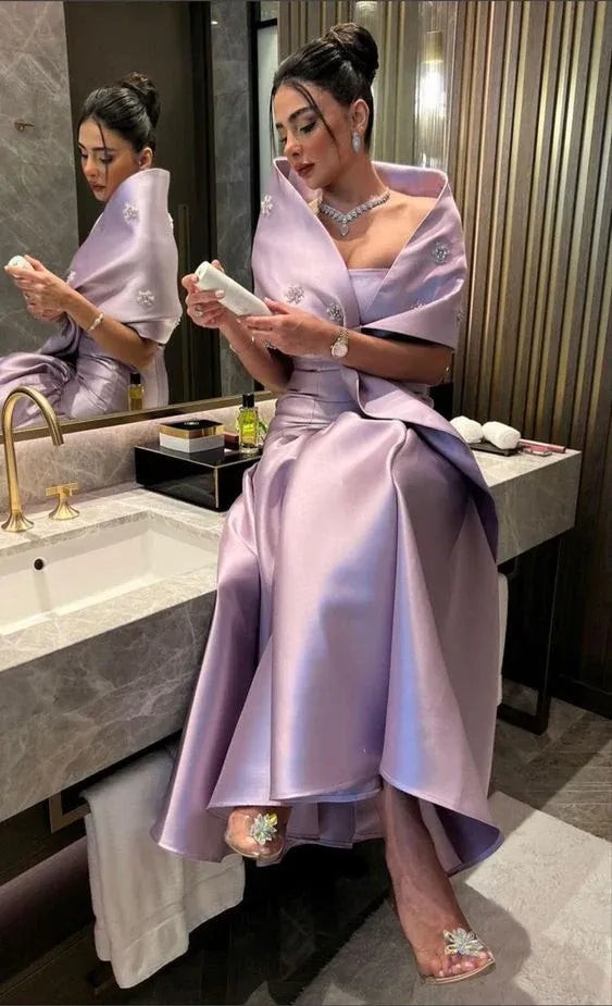 Regal Mermaid One-Shoulder Bow-Accent Satin Lavender Maxi Evening Dress for Women