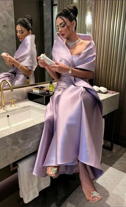 Regal Mermaid One-Shoulder Bow-Accent Satin Lavender Maxi Evening Dress for Women