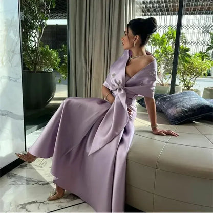 Regal Mermaid One-Shoulder Bow-Accent Satin Lavender Maxi Evening Dress for Women