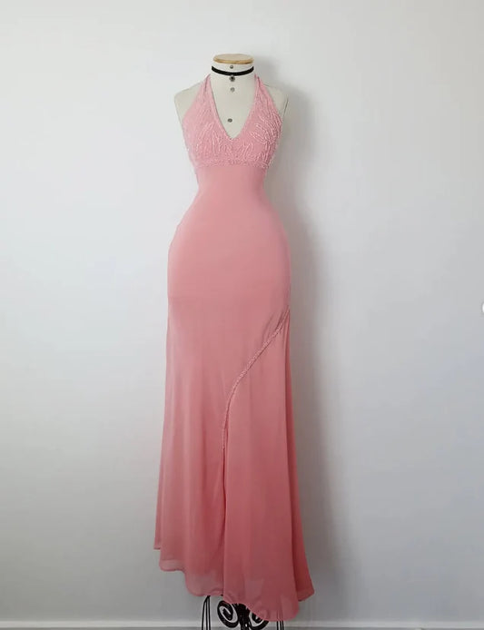 Retro A Line V Neck Sleeveless Open Back Long Prom Dresses