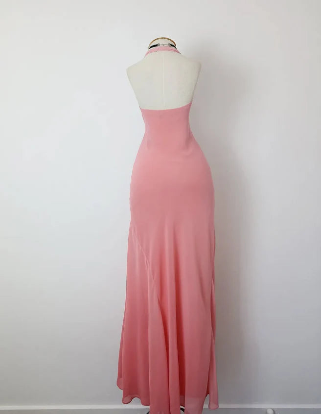 Retro A Line V Neck Sleeveless Open Back Long Prom Dresses