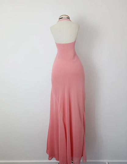 Retro A Line V Neck Sleeveless Open Back Long Prom Dresses