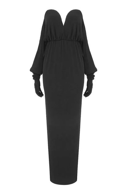 Retro Sheath Sweetheart-Neck Sleeveless Drape-Accented Black Maxi Prom Dress for Women ready to ship