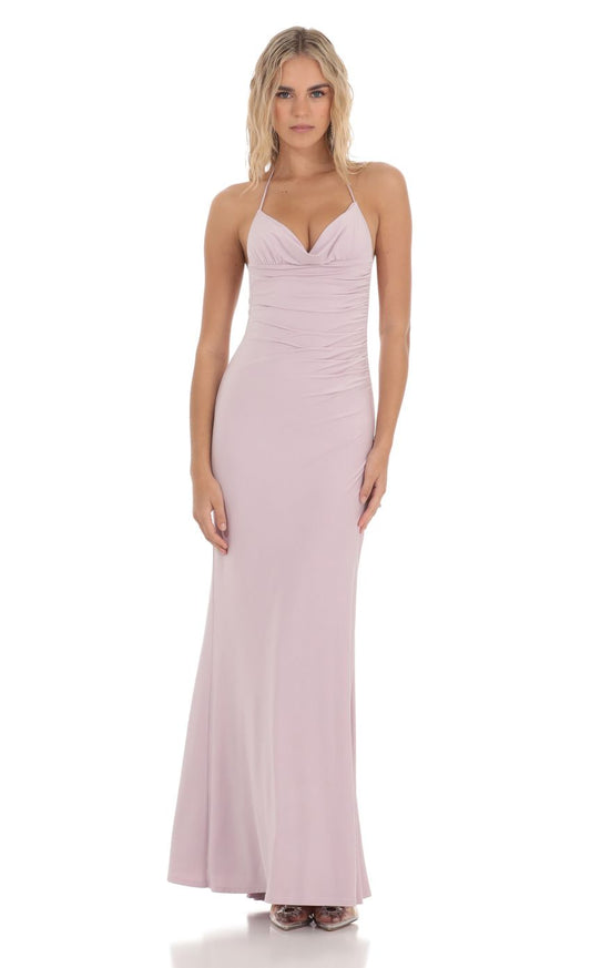 Romantic Mermaid Deep-V Halter-Strap Open-Back Embellished Jersey Floor-Length Prom Dresses