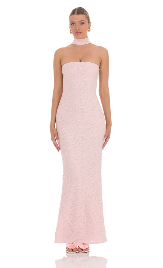 Romantic Mermaid Halter-Neck Tie-Back Blush Textured-Fabric Floor-Length Prom Dresses