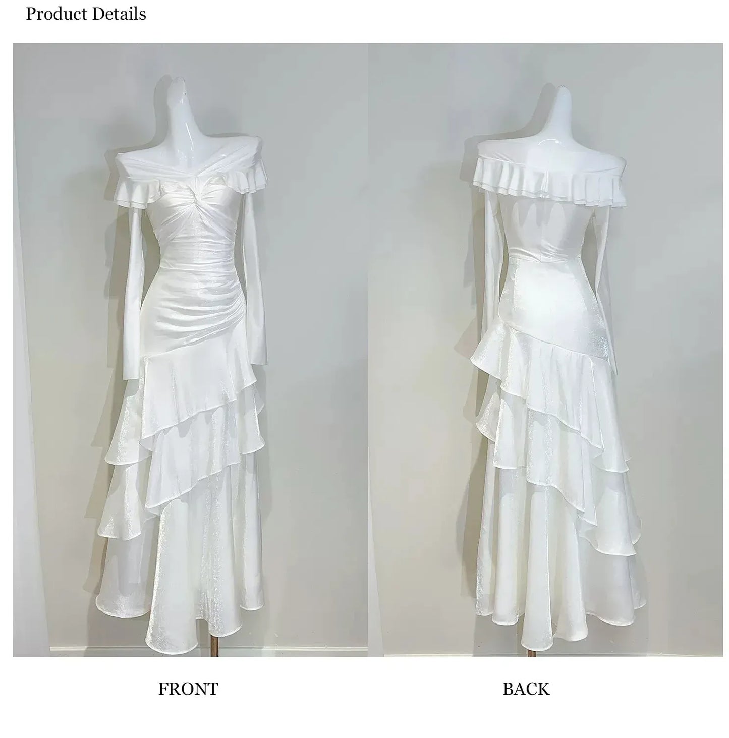 Romantic Mermaid Off Shoulder Long Sleeve Zipper Back Floor Length Wedding Guest Dress