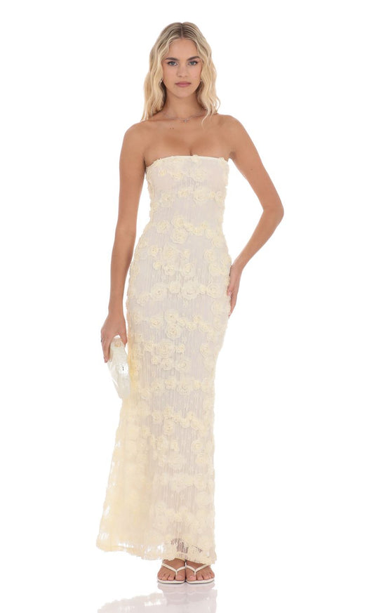 Romantic Mermaid Strapless Sleeveless Open-Back Ivory 3D-Rose Tulle Floor-Length Prom Dresses