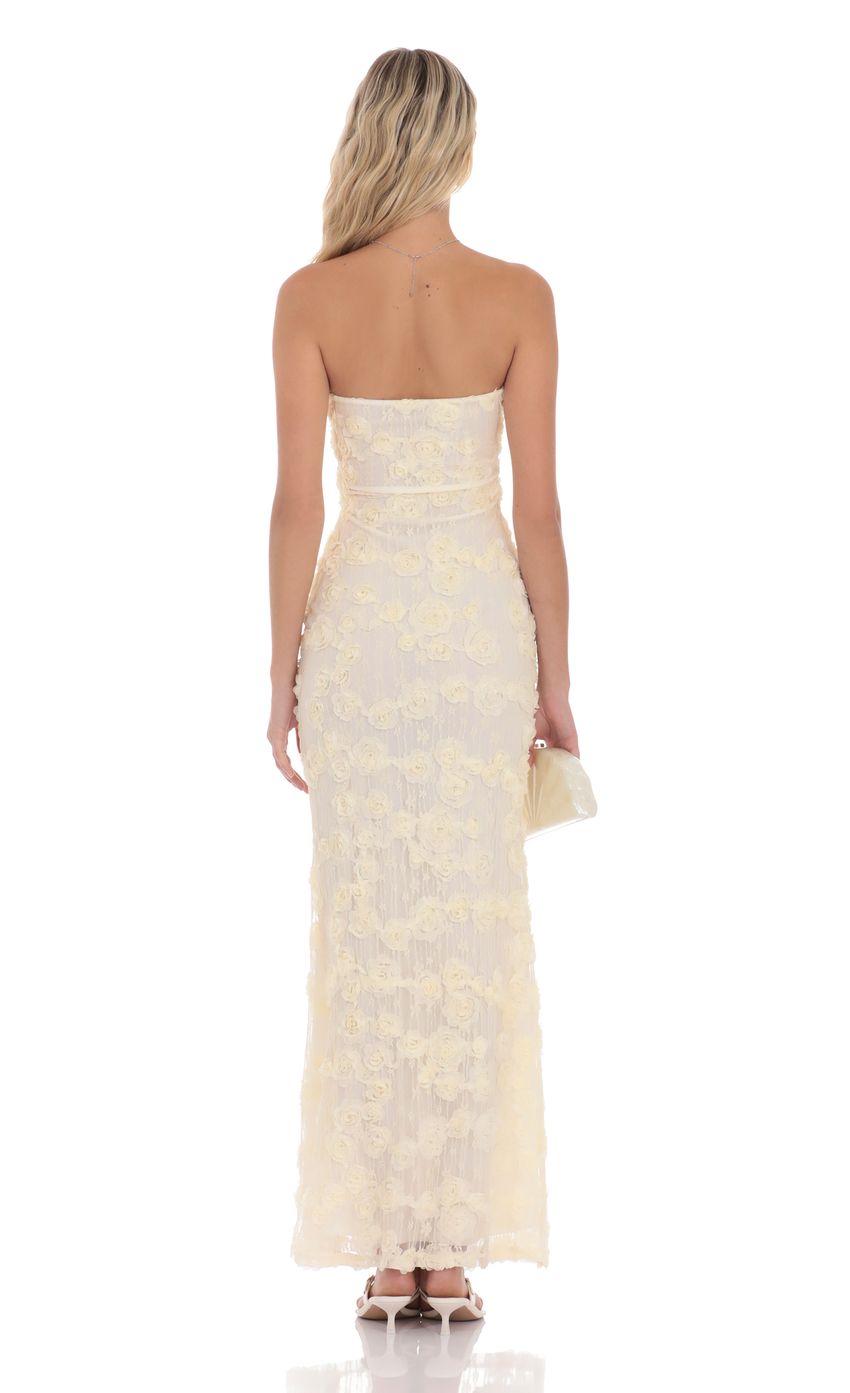 Romantic Mermaid Strapless Sleeveless Open-Back Ivory 3D-Rose Tulle Floor-Length Prom Dresses