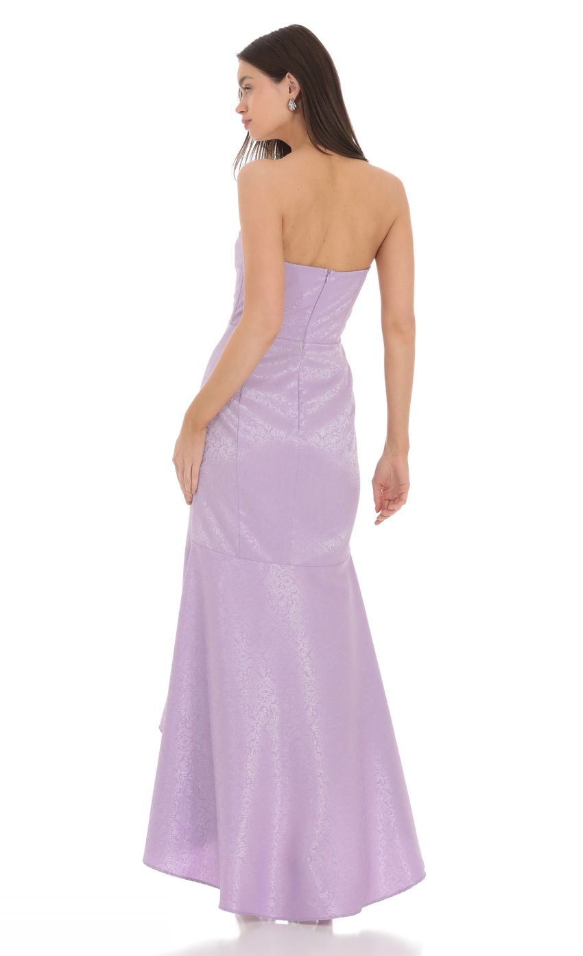 Romantic Mermaid Strapless Sleeveless Open-Back Lavender Brocade Floor-Length Prom Dresses