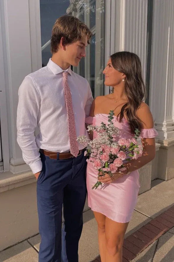 Romantic Off Shoulder Satin Bodycon Mini Dress
