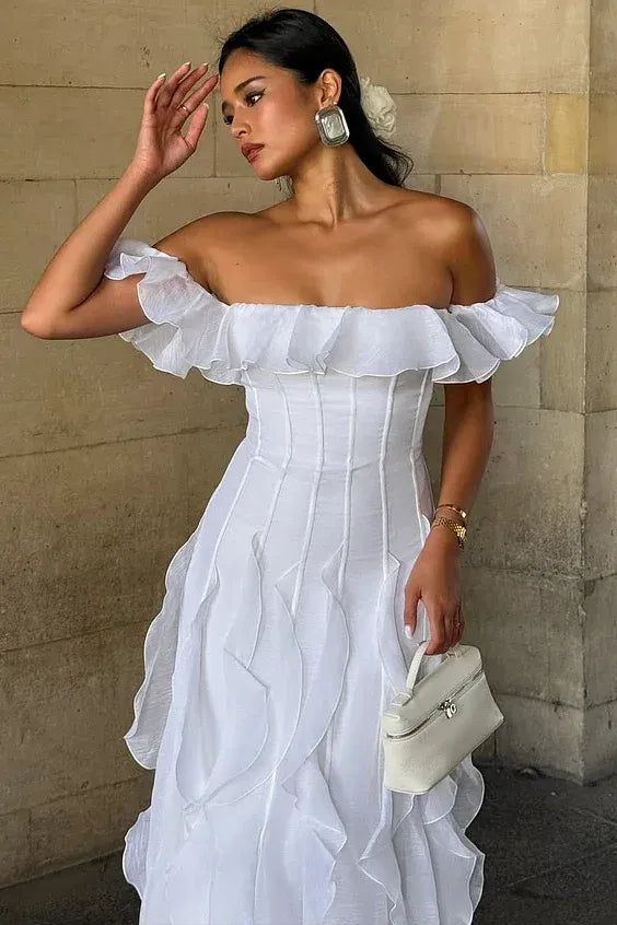 Romantic Off-the-Shoulder Tiered Ruffle Chiffon Formal Dress