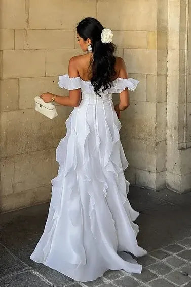 Romantic Off-the-Shoulder Tiered Ruffle Chiffon Formal Dress