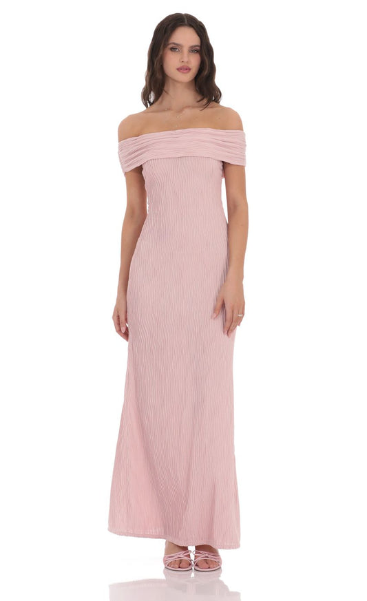 Romantic Sheath Off-Shoulder Sleeveless Deep-Open-Back Blush Pleated Jersey Floor-Length Prom Dresses
