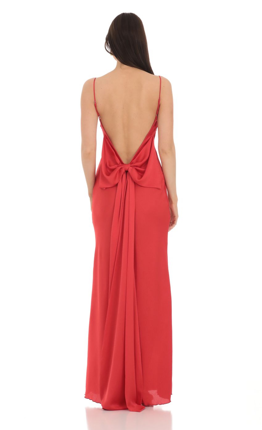 Romantic Sheath Scoop-Neck Spaghetti-Strap Bow-Accented Open-Back Coral Satin Floor-Length Prom Dresses