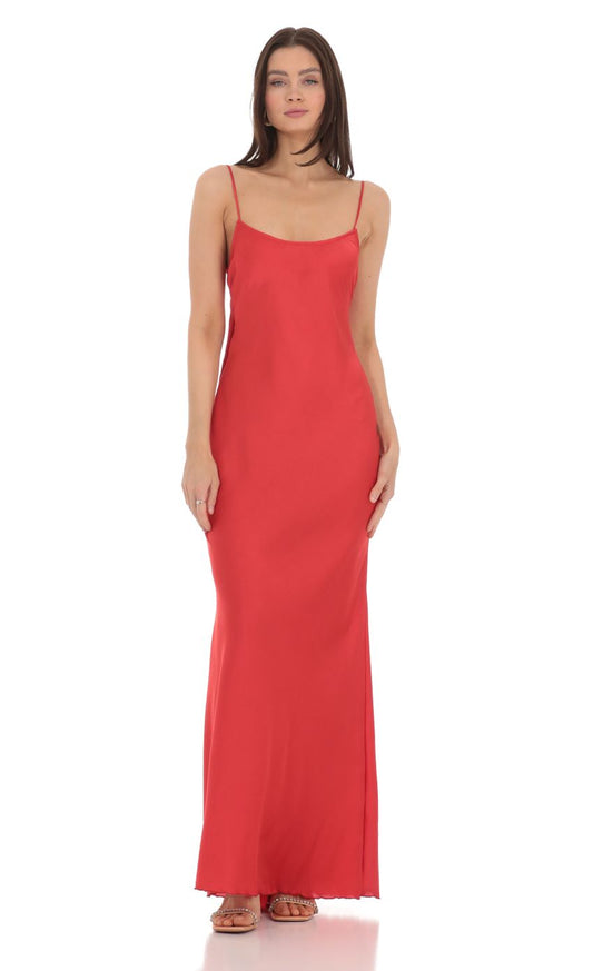 Romantic Sheath Scoop-Neck Spaghetti-Strap Bow-Accented Open-Back Coral Satin Floor-Length Prom Dresses