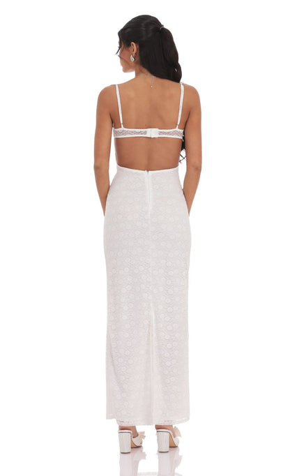 Romantic Sheath Spaghetti-Strap Lace-Overlay Open-Back Ivory Floor-Length Prom Dresses