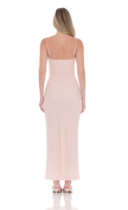 Romantic Sheath Spaghetti-Strap Sleeveless Open-Back Blush Textured Jersey Floor-Length Prom Dresses
