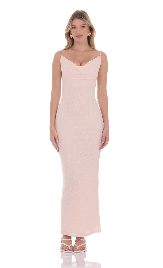 Romantic Sheath Spaghetti-Strap Sleeveless Open-Back Blush Textured Jersey Floor-Length Prom Dresses