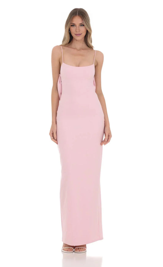 Romantic Sheath Square-Neck Spaghetti-Strap Oversized-Bow-Back Floor-Length Prom Dresses