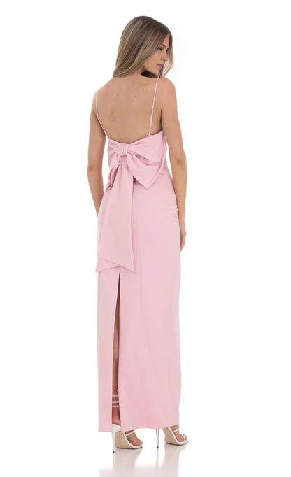 Romantic Sheath Square-Neck Spaghetti-Strap Oversized-Bow-Back Floor-Length Prom Dresses