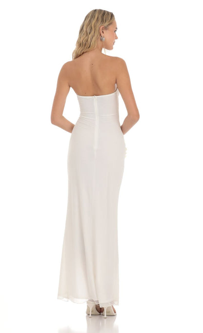 Romantic Sheath Strapless Sleeveless Open-Back Ivory Chiffon Floor-Length Prom Dresses