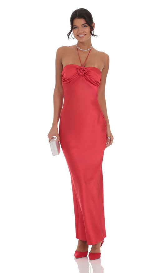 Romantic Sheath Sweetheart Halter-Strap Open-Back Satin Floor-Length Prom Dresses