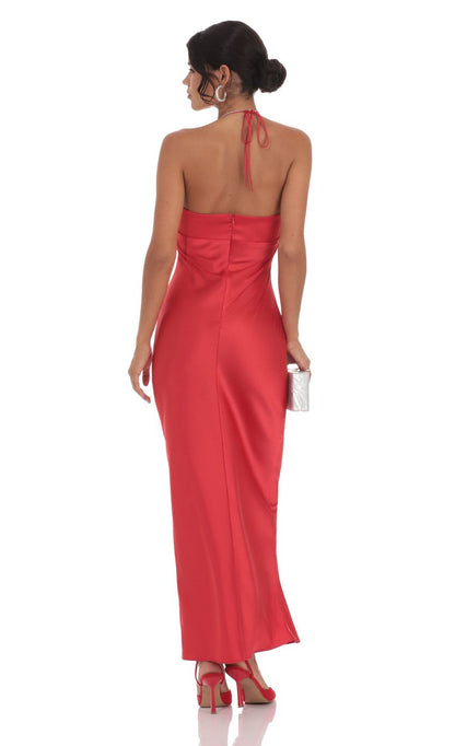Romantic Sheath Sweetheart Halter-Strap Open-Back Satin Floor-Length Prom Dresses